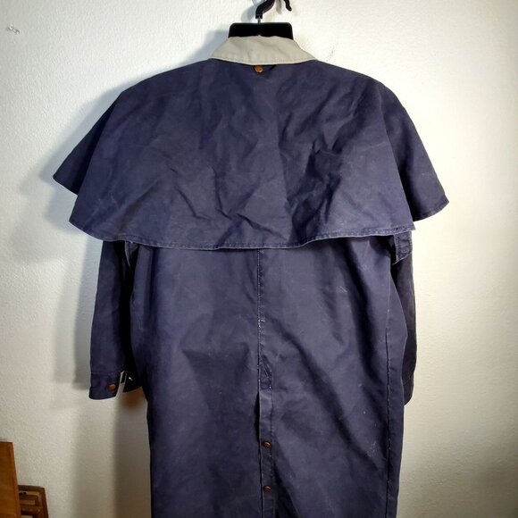 VTG Oilskin Full-Length Duster Coat With Cape Medium 100% Cotton Made In USA - Picture 10 of 16